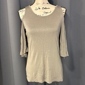 Umgee Brownish Beige Cold Shoulder Blouse